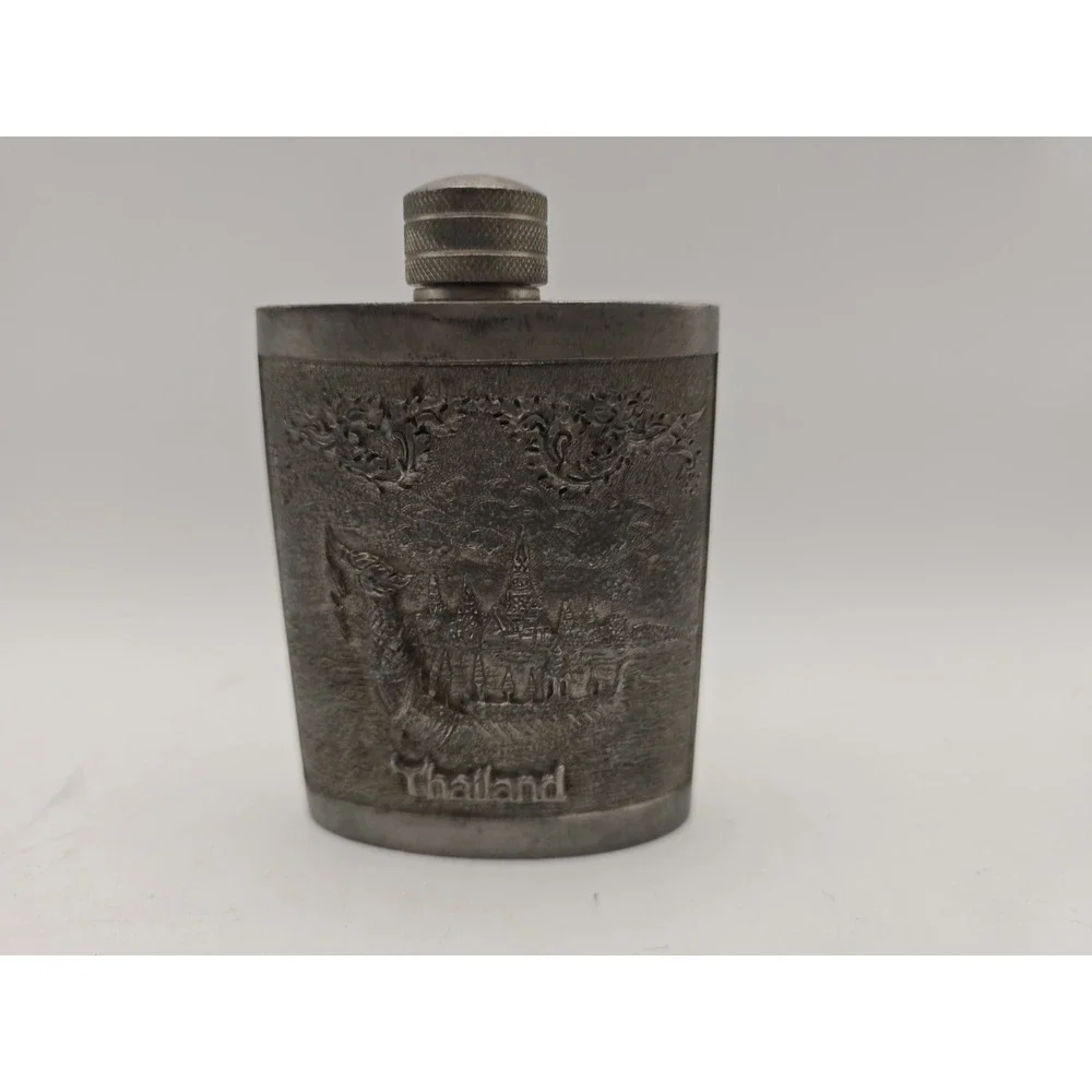 Thailand Oriental Pewter Flask 4